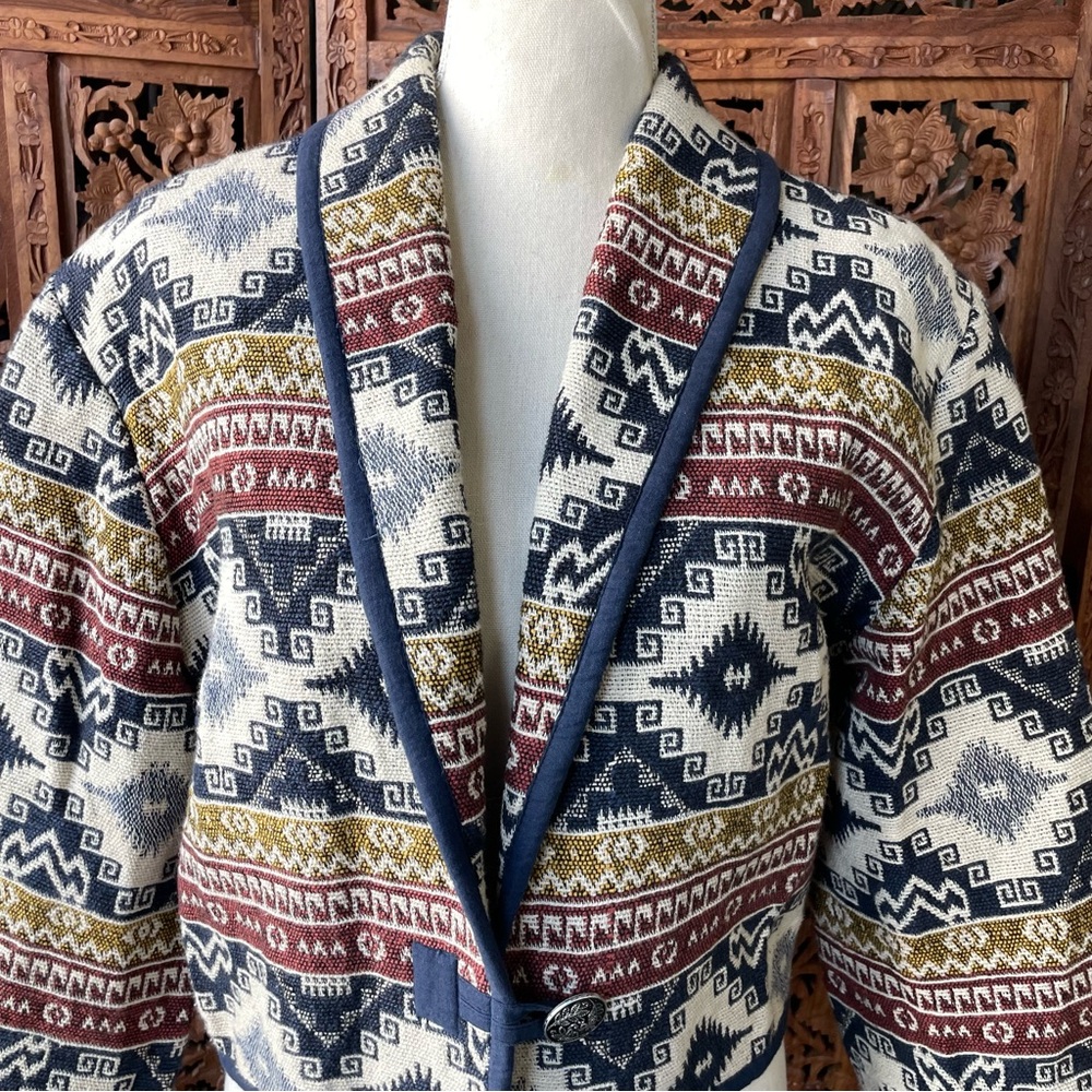 FLASHBACKS Vintage Southwestern Tapestry Jaquard Festival Patterned Jacket - Picture 3 of 12